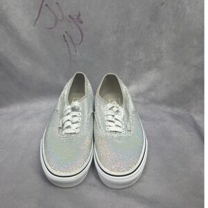 Vans Authentic Sequin Iridescent Silver Holographic Low Top Sneakers Wmn 8.5